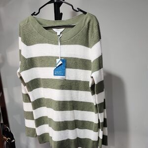 SOLD Green and White Striped Sweater